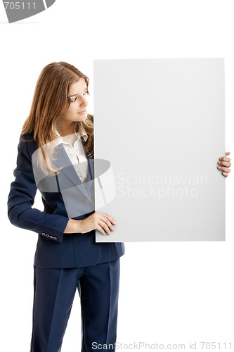 Image of Business Woman holding a billboard