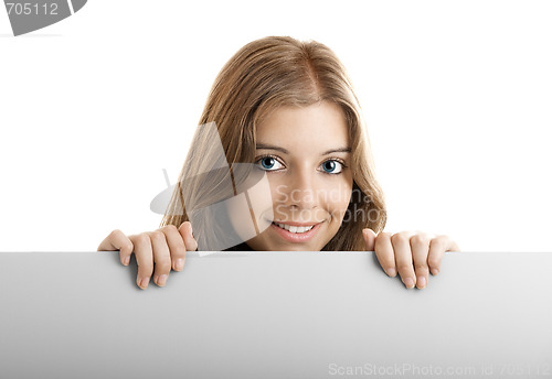 Image of Business Woman holding a billboard