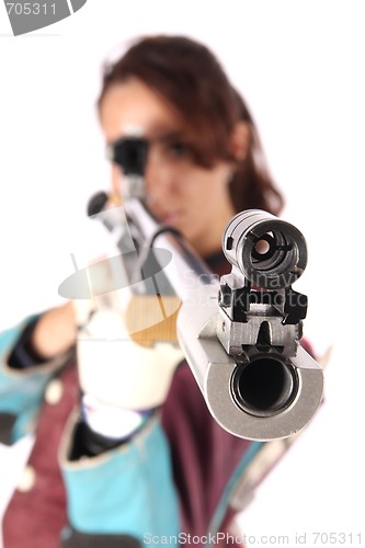 Image of woman aiming a pneumatic air rifle