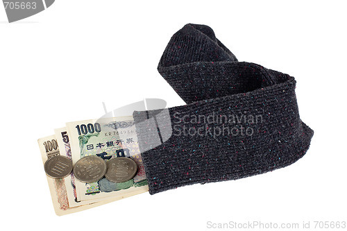 Image of Japanese currency in a sock