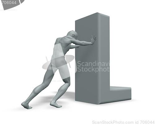 Image of man pushes uppercase letter L