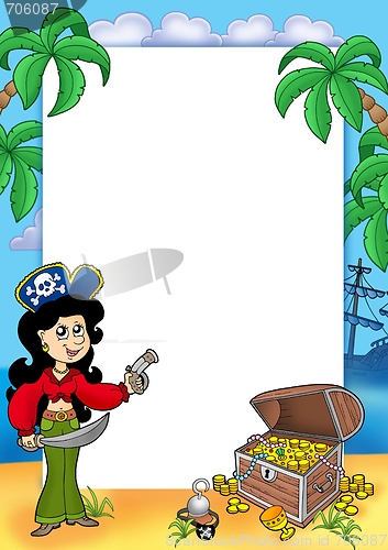 Image of Frame with pirate girl and treasure 1