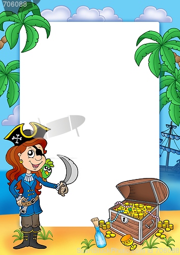 Image of Frame with pirate girl and treasure 2