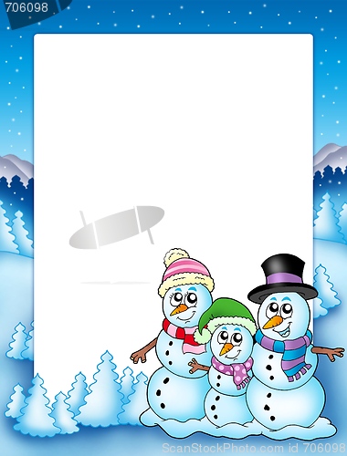 Image of Winter frame with snowman family