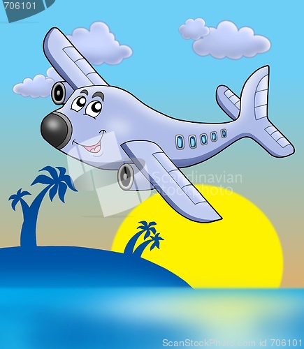 Image of Sunset with airplane