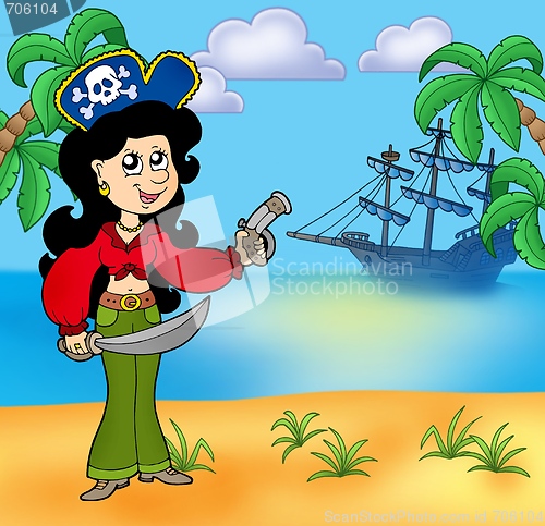 Image of Pirate girl on beach 1