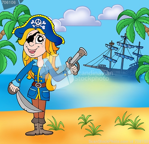Image of Pirate girl on beach 3