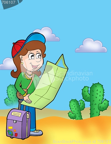 Image of Girl with map outdoor