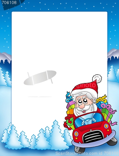 Image of Frame with Santa Claus driving car