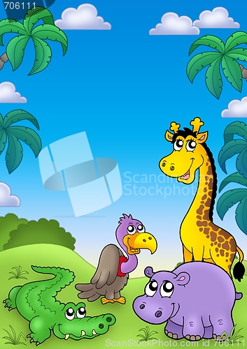 Image of African landscape with cute animals