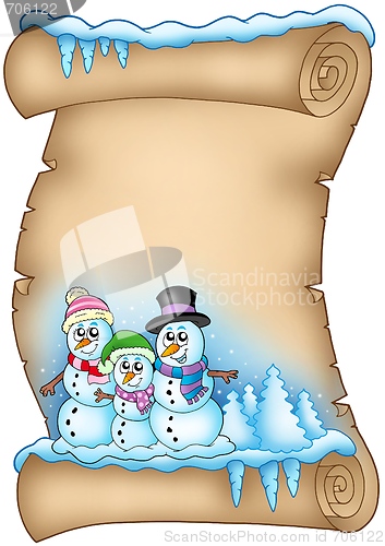 Image of Winter parchment with snowman family