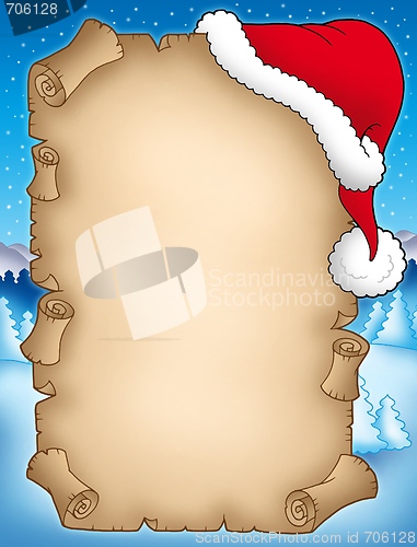 Image of Winter parchment with Santas hat