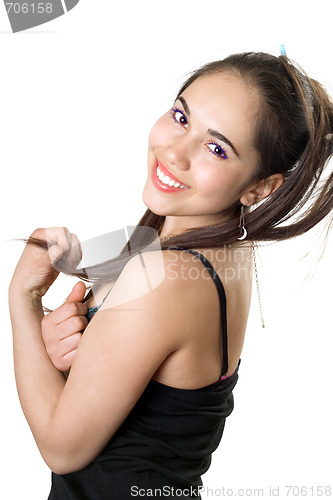 Image of Portrait of the smiling pretty girl. Isolated on white