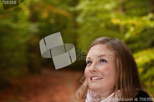 Image of Fall - cute woman looking at copyspace