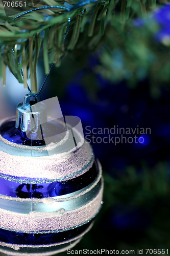 Image of Christmas ornaments on tree.