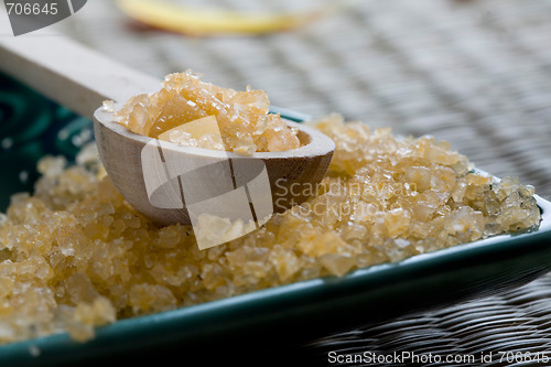 Image of Bath salts in spoon and dish.