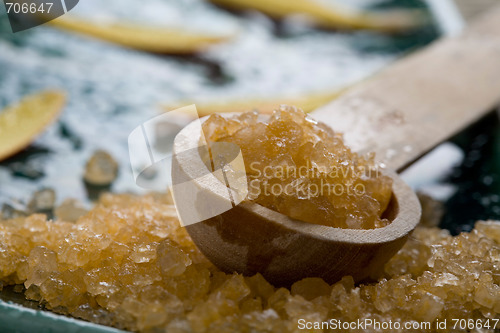 Image of Bath salts in spoon and dish.