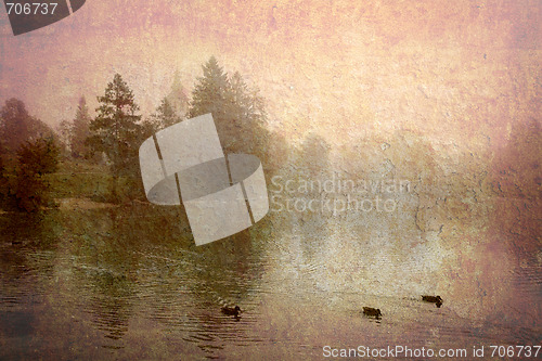 Image of Lake Bohinj Slovenia retro