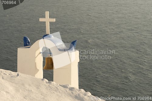 Image of Church-tower by the sea (Santorini, Greece)