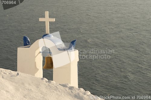 Image of Church-tower by the sea (Santorini, Greece)