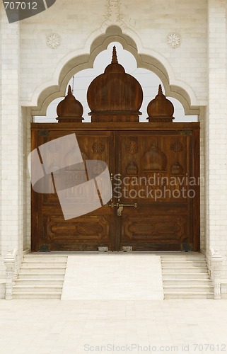 Image of Beautiful wooden gate to a holy Jaigurudeo Temple, India.