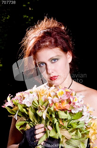 Image of Red Head with Flowers