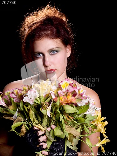 Image of Red Head with Flowers
