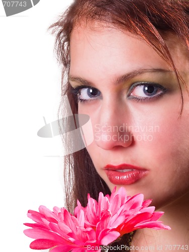 Image of Red Head with Flowers