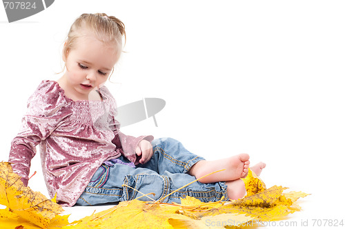 Image of Toddler with maple leaves