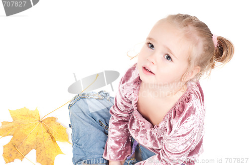 Image of Toddler with maple leaves