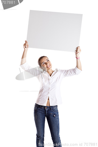 Image of Woman holding a billboard