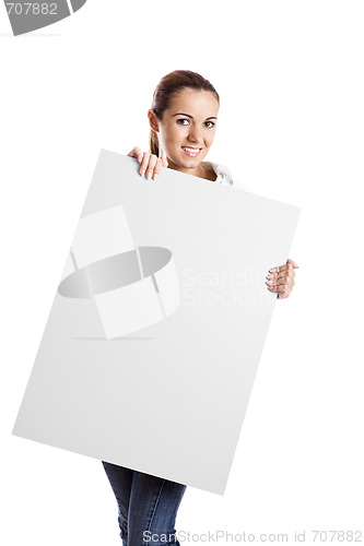 Image of Woman holding a billboard