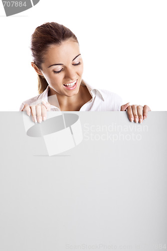 Image of Woman holding a billboard