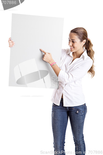 Image of Woman holding a billboard