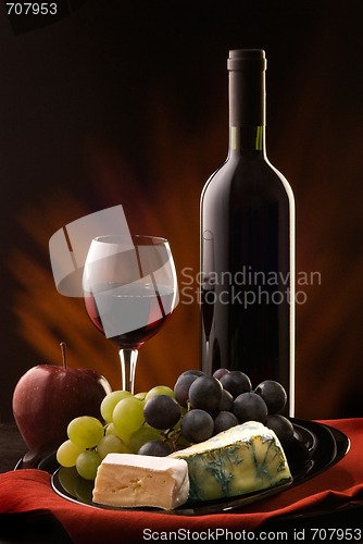 Image of Still-life with cheese, grape and wine