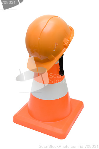 Image of Road cone and helmet