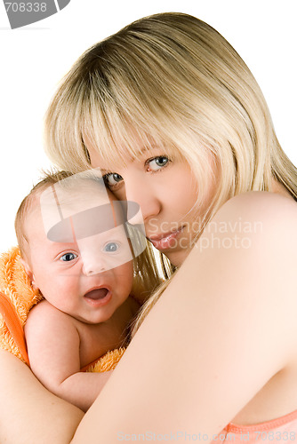 Image of happy mother with baby