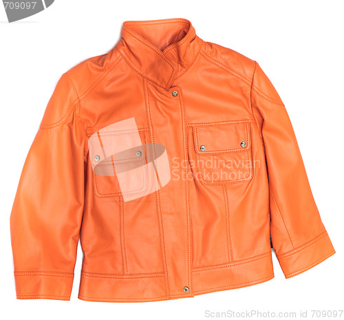 Image of Orange leather jacket. 