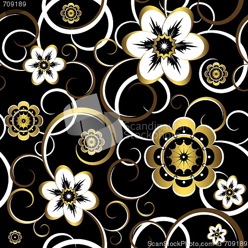 Image of Seamless floral decorative black pattern 