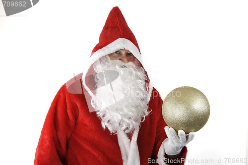 Image of Santa Claus with golden christmas ball