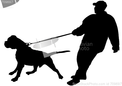 Image of The man just keeps his large dog on a leash