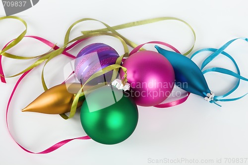 Image of Christmas ornaments on white background