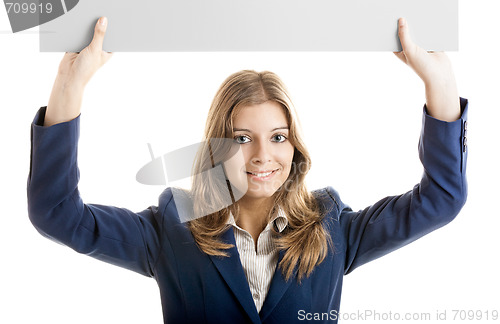 Image of Business Woman holding a billboard