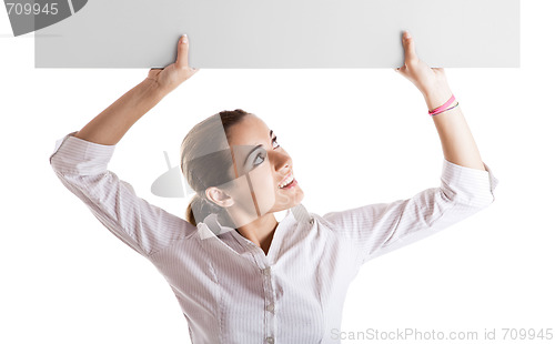 Image of Woman holding a billboard