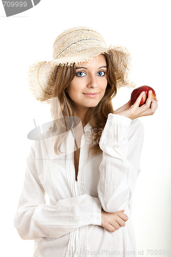 Image of Woman with a red apple