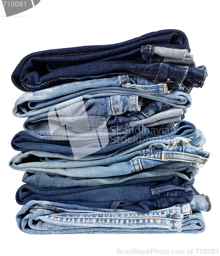 Image of Stack of blue jeans