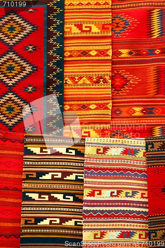 Image of Colorful carpets hanging on the market. Oaxaca, Mexico