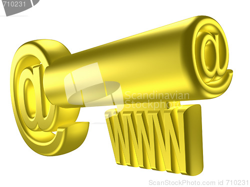 Image of Rendered image of stylized gold key with internet signs