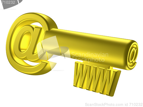 Image of Rendered image of stylized gold key with internet signs