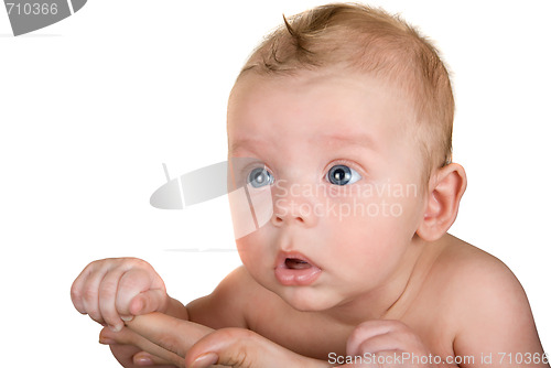 Image of baby boy at mother hand